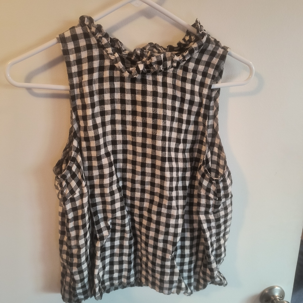 J. Crew Black and White Gingham Blouse